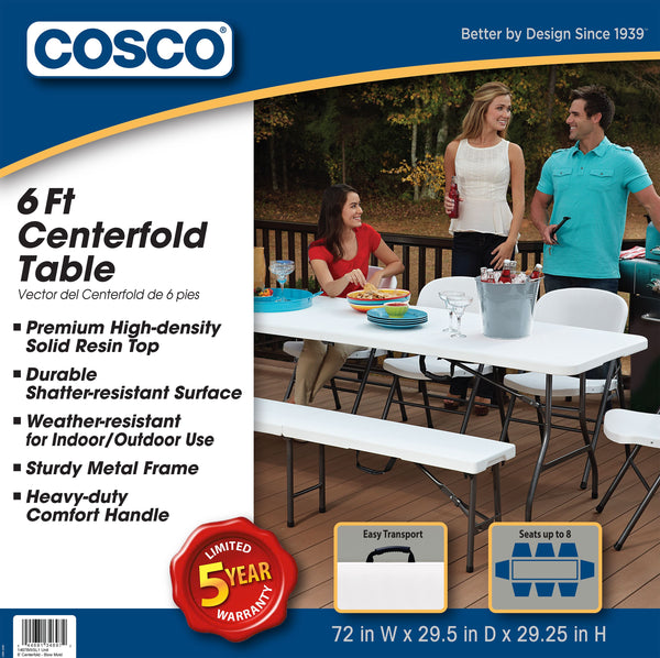 6 Foot Centerfold Folding Table, White